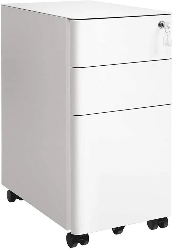 SONGMICS Aktenschrank Rollcontainer 3 Schubladen Stahl Weiß/Schwarz - Bild 2