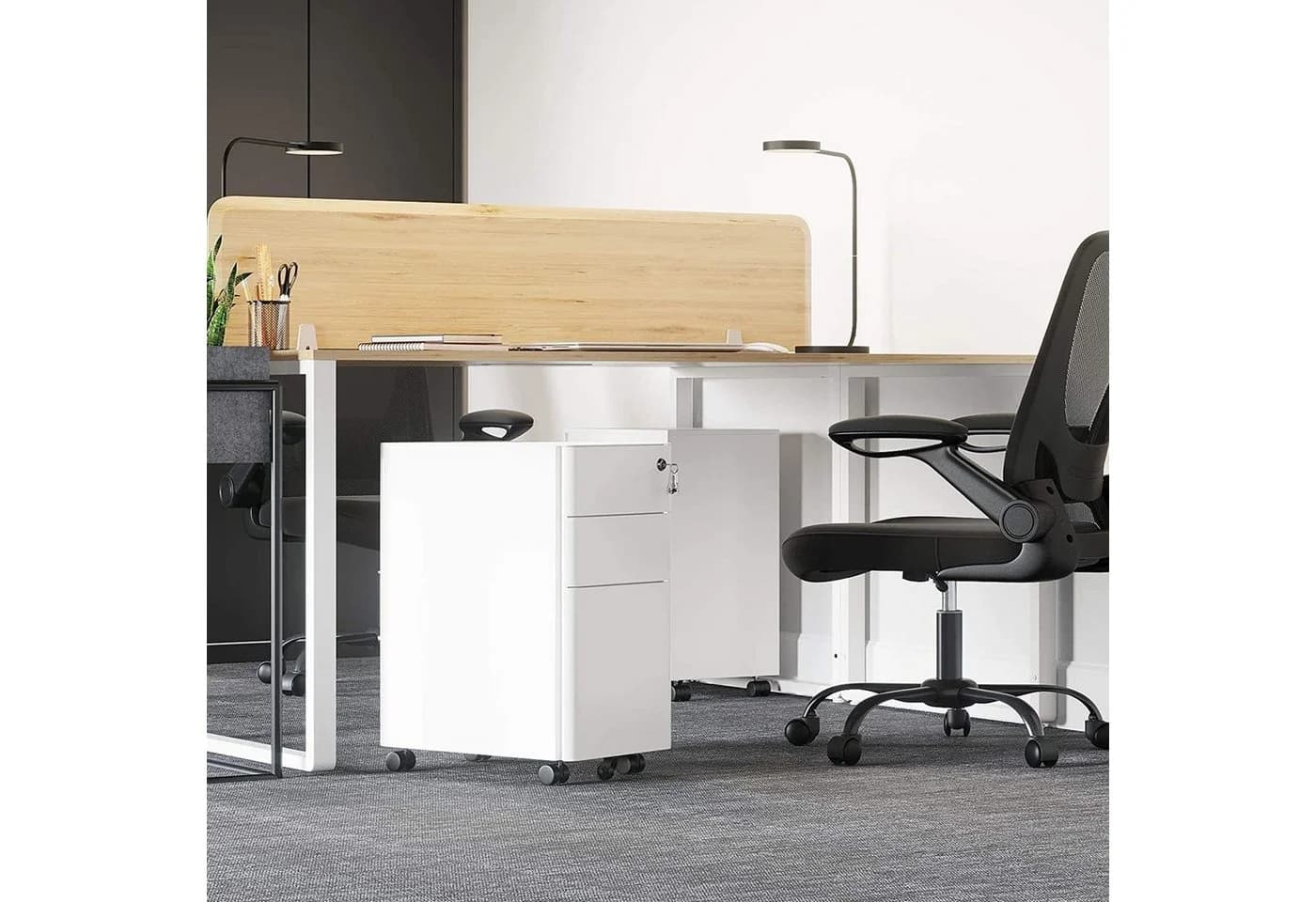 SONGMICS Aktenschrank Rollcontainer 3 Schubladen Stahl Weiß/Schwarz - Bild 3