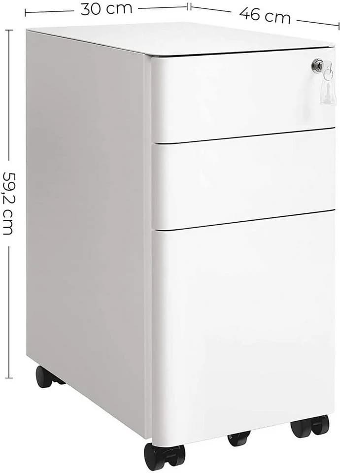 SONGMICS Aktenschrank Rollcontainer 3 Schubladen Stahl Weiß/Schwarz - Bild 4