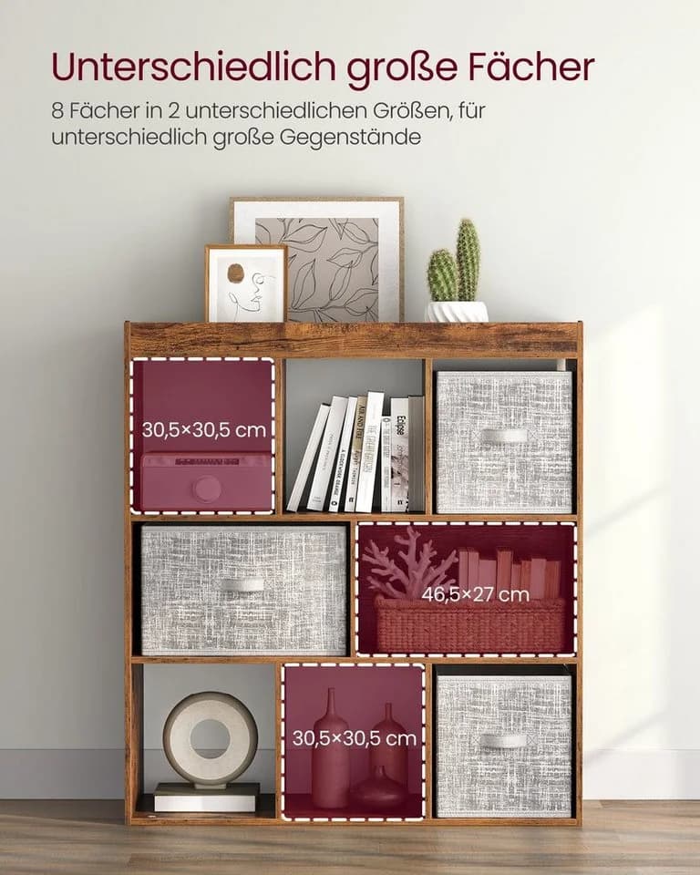 VASAGLE Bücherregal Würfelregal Standregal 8 offene Fächer Eiche - Bild 3