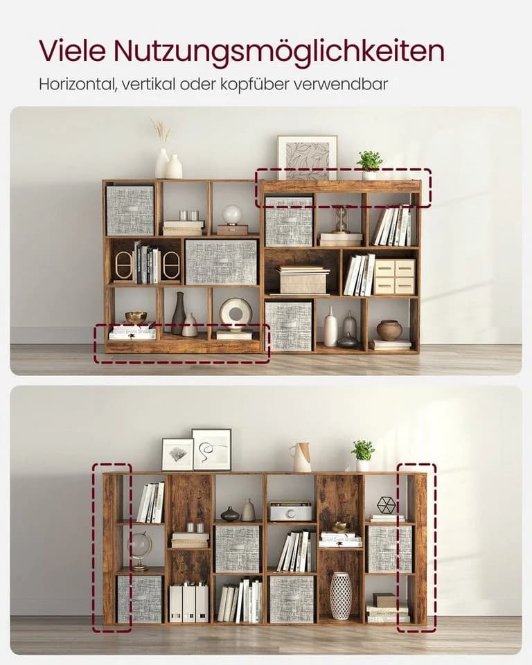 VASAGLE Bücherregal Würfelregal Standregal 8 offene Fächer Eiche - Bild 4