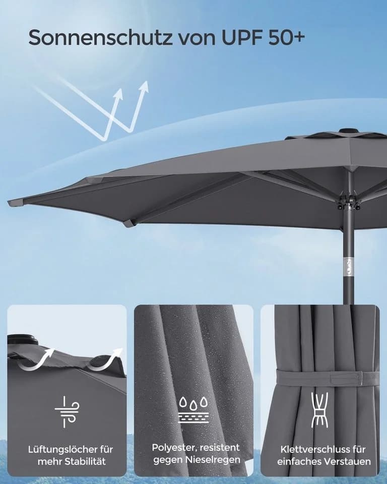 SONGMICS Sonnenschirm UPF 50+ mit Kurbel - Bild 5