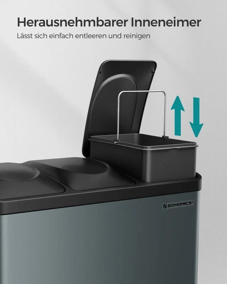 SONGMICS Mülltrennsystem 3 Fächer Tretmülleimer Stahl Grau/Schwarz - Bild 3