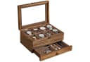 SONGMICS Uhrenbox Uhrenkasten mit 8/12 Fächern aus Massivholz Glasdeckel Walnussfarben Bild 2