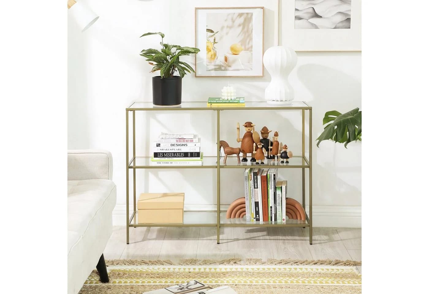 VASAGLE Konsolentisch Beistelltisch Flurtisch 100cm Hartglas Gold - Bild 3