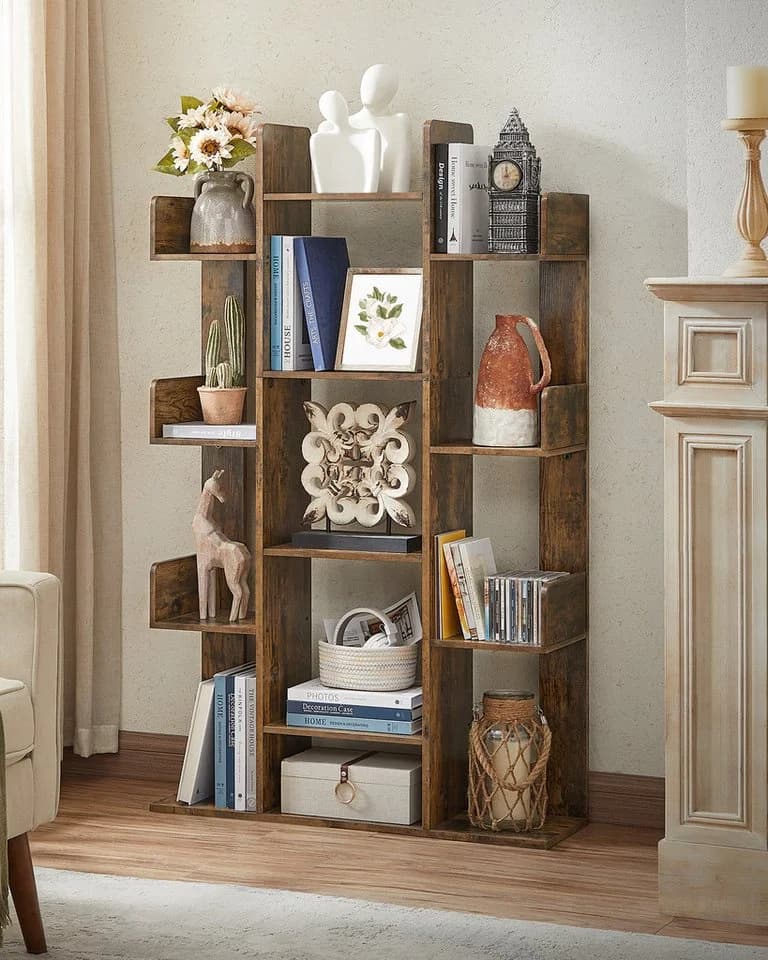 VASAGLE Bücherregal Standregal 13 Fächer Braun 86x25x140 cm