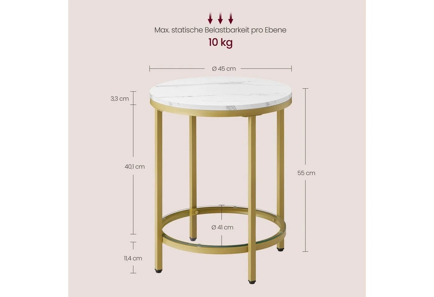 VASAGLE Beistelltisch 2 Ebenen Marmoroptik Ø 45 cm Modern - Bild 5