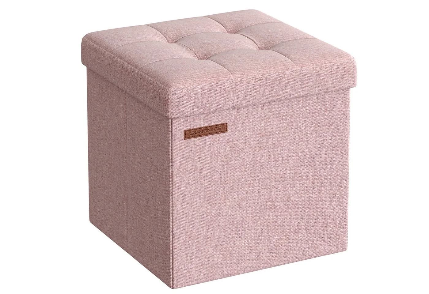 SONGMICS Sitzhocker 30x30x30cm Pastellrosa Faltbarer Hocker mit Stauraum