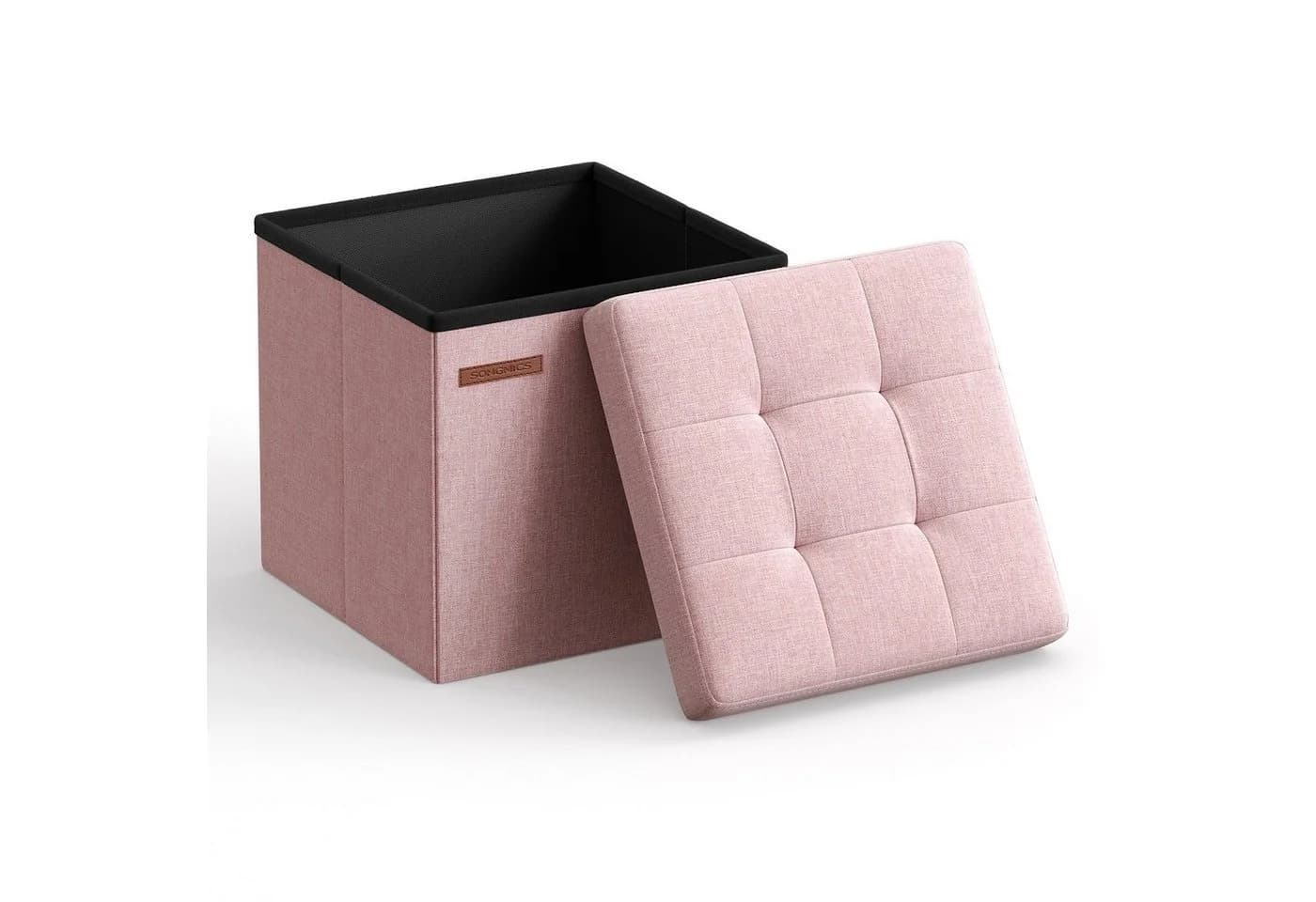 SONGMICS Sitzhocker 30x30x30cm Pastellrosa Faltbarer Hocker mit Stauraum - Bild 2
