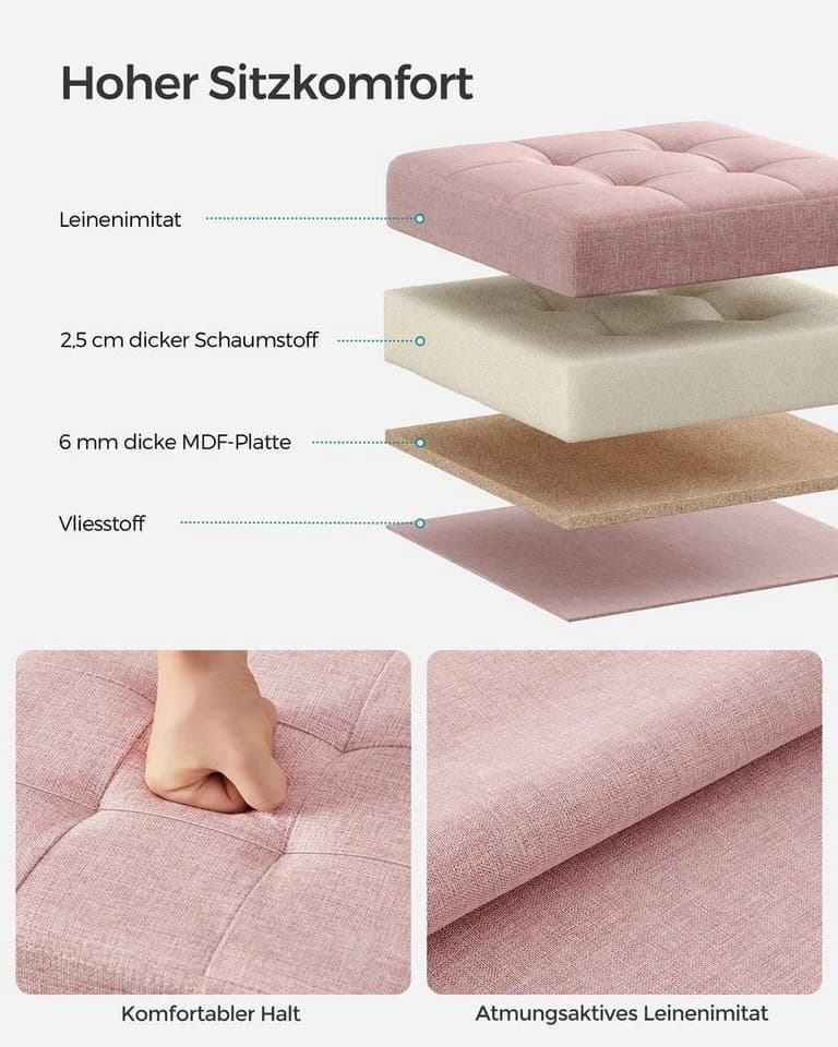 SONGMICS Sitzhocker 30x30x30cm Pastellrosa Faltbarer Hocker mit Stauraum - Bild 4