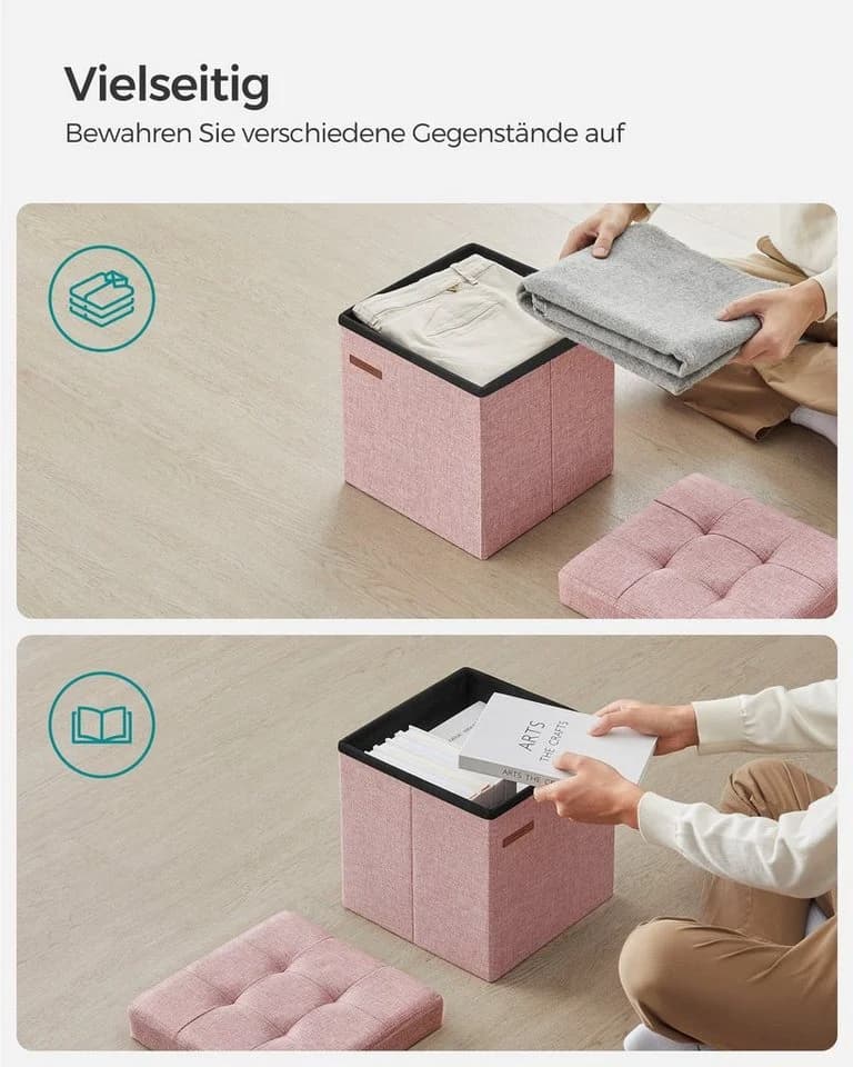 SONGMICS Sitzhocker 30x30x30cm Pastellrosa Faltbarer Hocker mit Stauraum - Bild 5