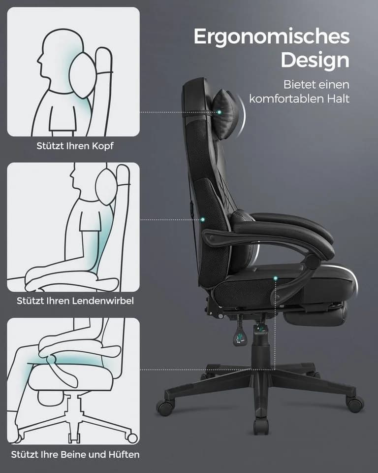 SONGMICS Gaming-Stuhl Ergonomischer Bürostuhl Home-Office - Bild 4