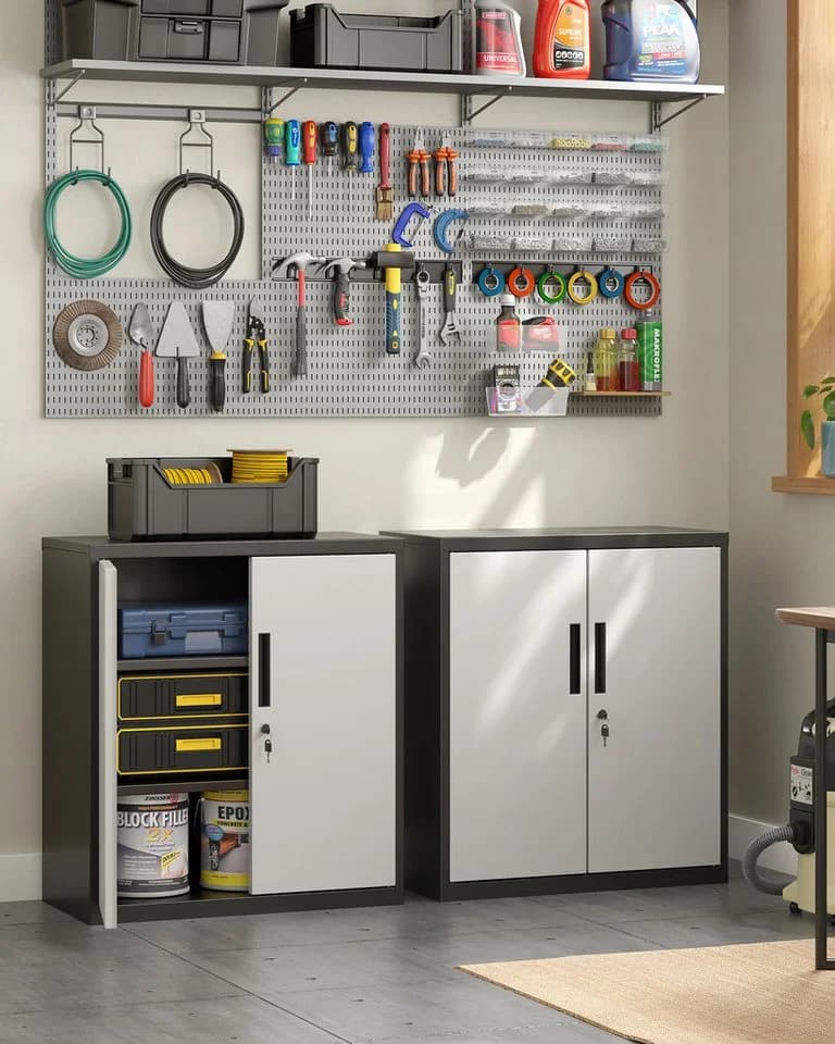 SONGMICS Aktenschrank Mehrzweckschrank Büroschrank 2 Türen abschließbar Stahl - Bild 3