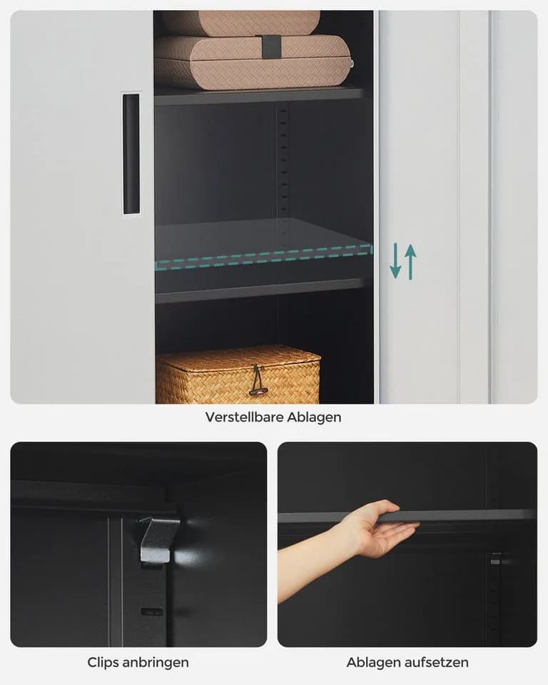 SONGMICS Aktenschrank Mehrzweckschrank Büroschrank 2 Türen abschließbar Stahl - Bild 4