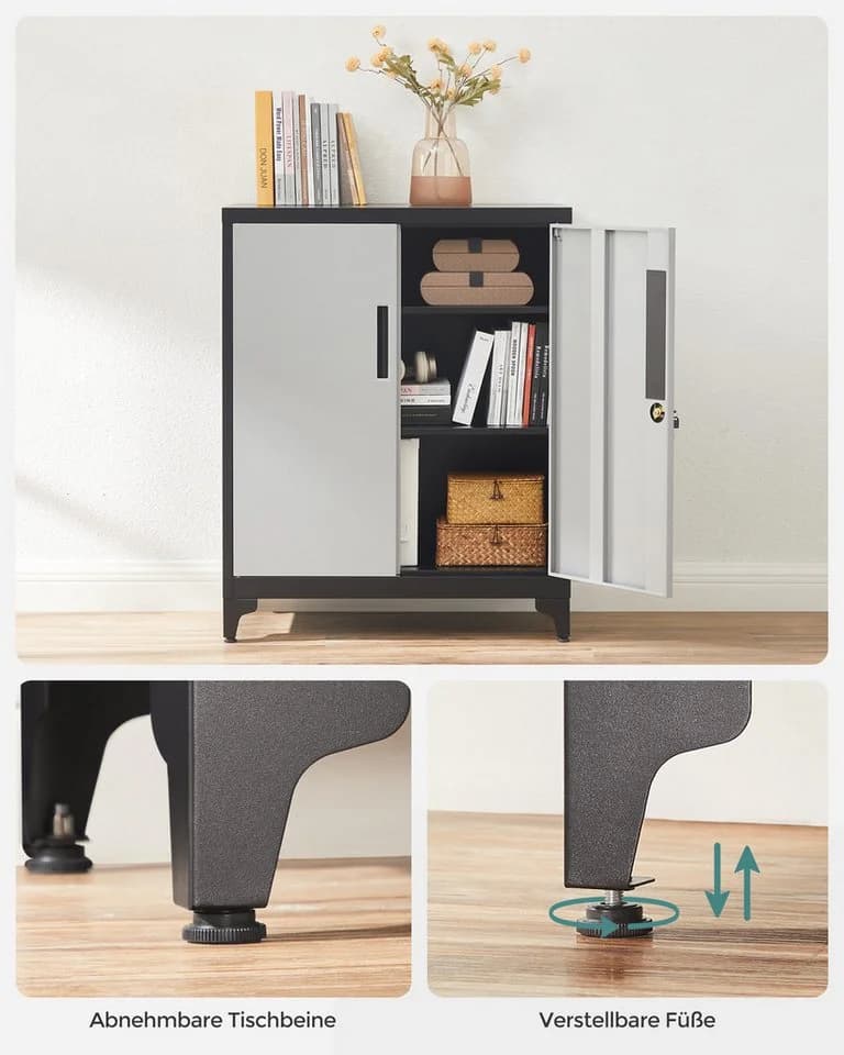 SONGMICS Aktenschrank Mehrzweckschrank Büroschrank 2 Türen abschließbar Stahl - Bild 5