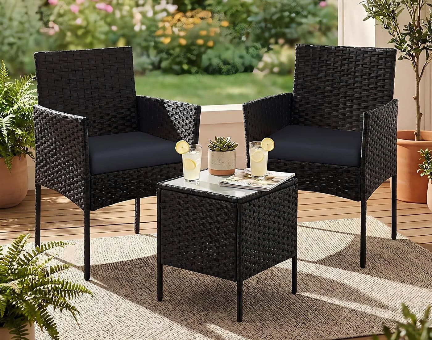 SONGMICS Gartenlounge-Set 3-tlg. Schwarz/Grau - Bild 2