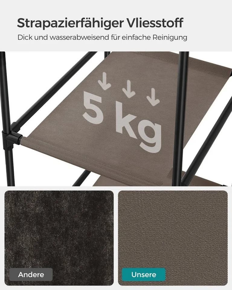 SONGMICS Kleiderschrank Stoffschrank mit Kleiderstange und 12 Ablagen Grau - Bild 5