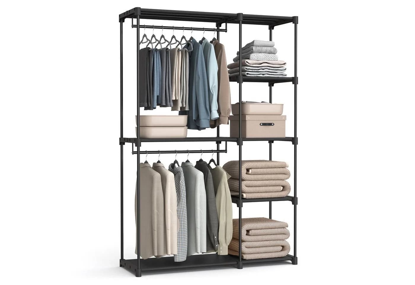SONGMICS Kleiderständer, Kleiderschrank offen, 2 Hängefächer Schwarz - Bild 2