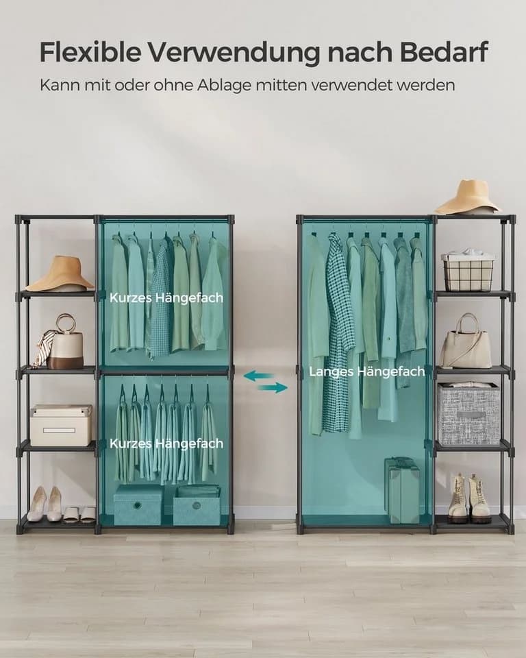 SONGMICS Kleiderständer, Kleiderschrank offen, 2 Hängefächer Schwarz - Bild 3