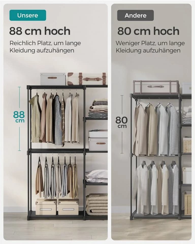 SONGMICS Kleiderständer, Kleiderschrank offen, 2 Hängefächer Schwarz - Bild 4