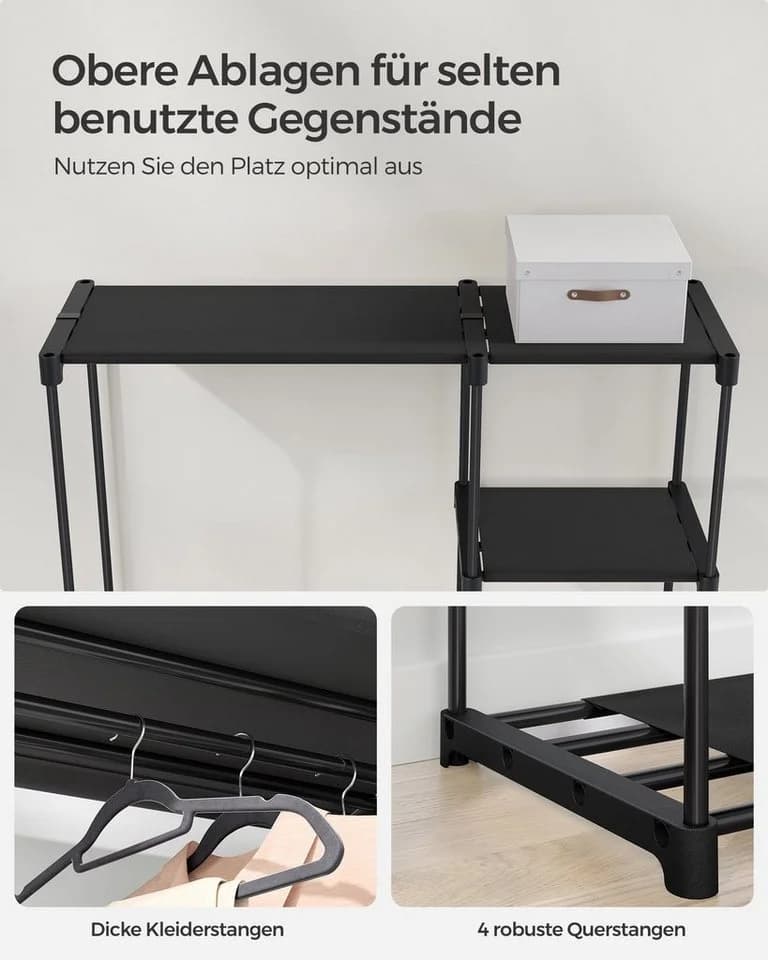 SONGMICS Kleiderständer, Kleiderschrank offen, 2 Hängefächer Schwarz - Bild 5