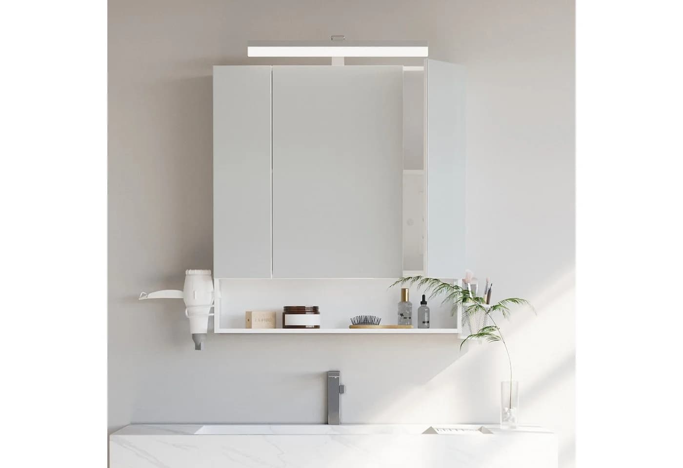 VASAGLE Spiegelschrank Badezimmerschrank 70-90cm LED Steckdosen