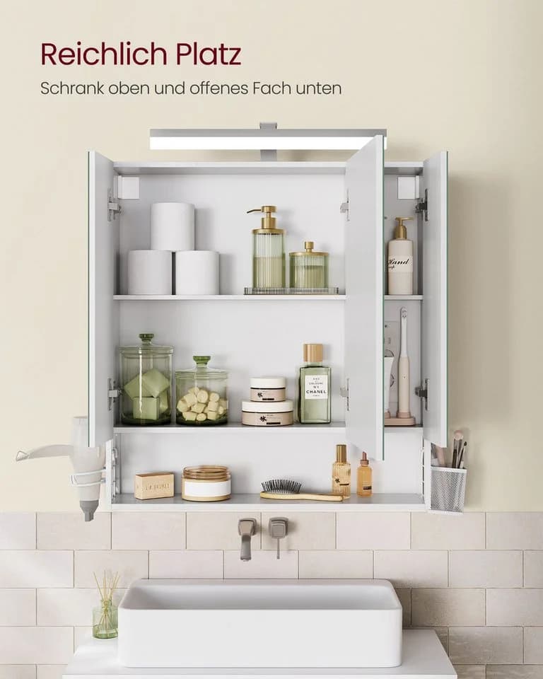 VASAGLE Spiegelschrank Badezimmerschrank 70-90cm LED Steckdosen - Bild 5