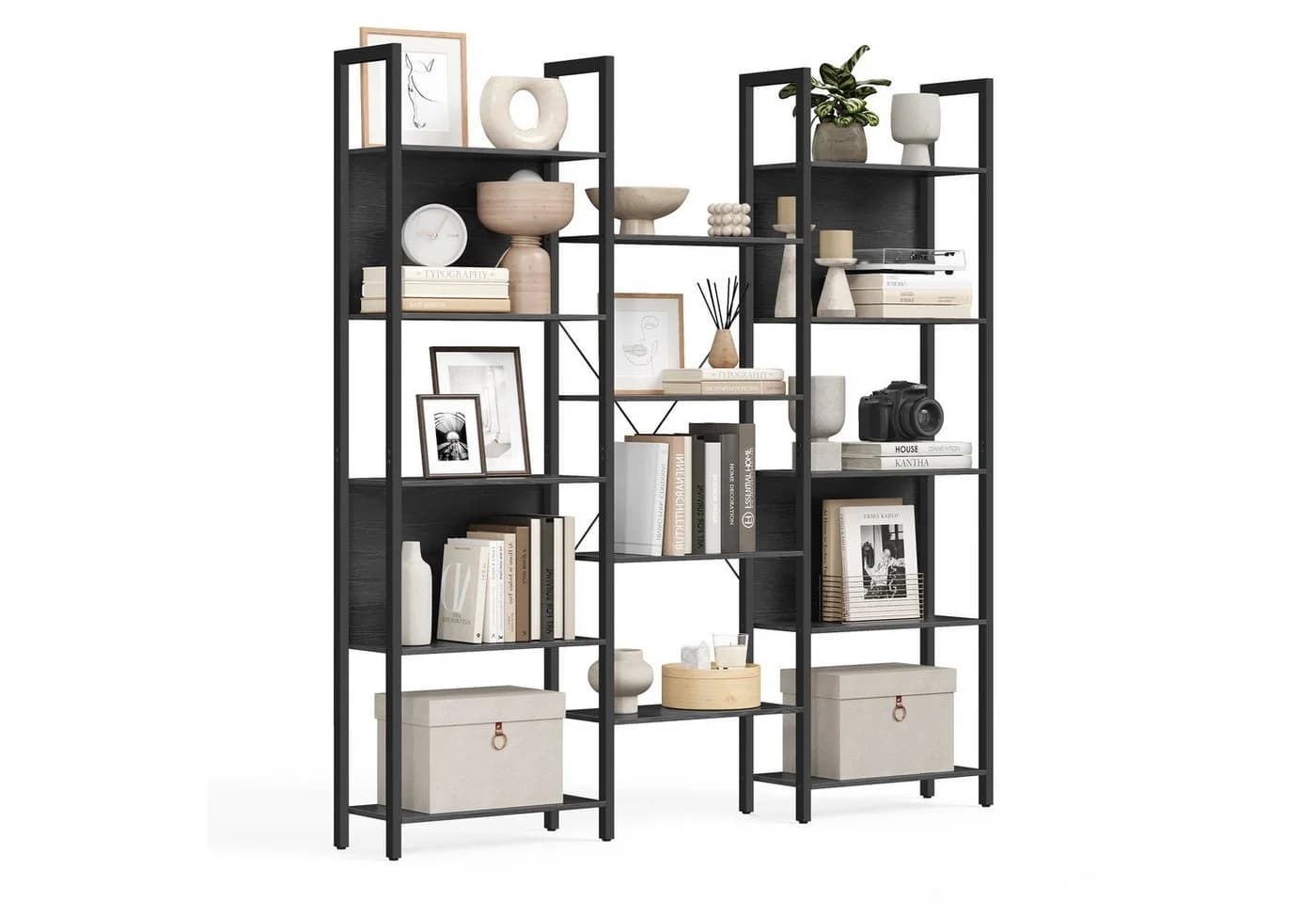 VASAGLE Bücherregal 14 Ablagen Metallrahmen Wohnzimmer Ebenholzschwarz - Bild 2