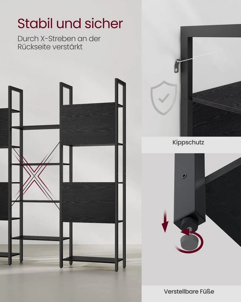 VASAGLE Bücherregal 14 Ablagen Metallrahmen Wohnzimmer Ebenholzschwarz - Bild 4