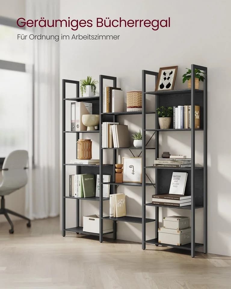 VASAGLE Bücherregal 14 Ablagen Metallrahmen Wohnzimmer Ebenholzschwarz - Bild 5