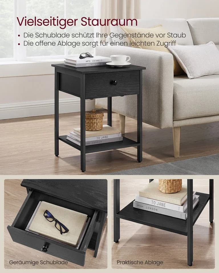 VASAGLE Nachttisch Beistelltisch mit Schublade und Ablage Ebenholzschwarz - Bild 3