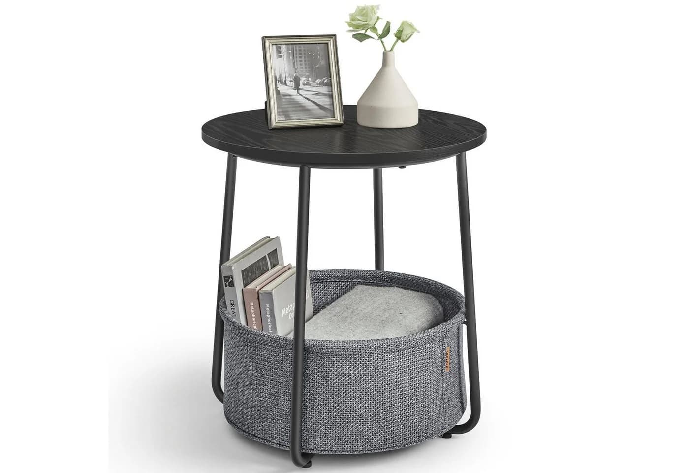 VASAGLE Beistelltisch Rund Couchtisch mit Korb aus Stoff Ø45 cm Modern - Bild 2