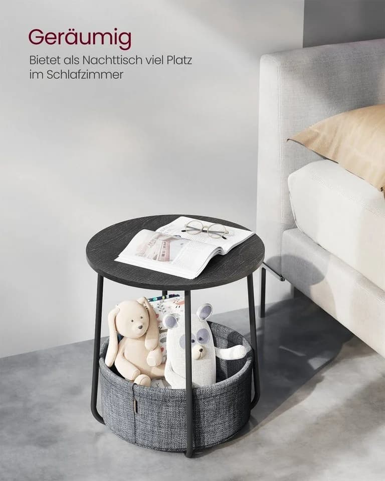 VASAGLE Beistelltisch Rund Couchtisch mit Korb aus Stoff Ø45 cm Modern - Bild 3