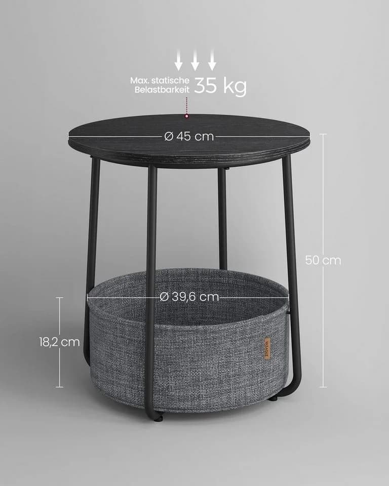 VASAGLE Beistelltisch Rund Couchtisch mit Korb aus Stoff Ø45 cm Modern - Bild 4