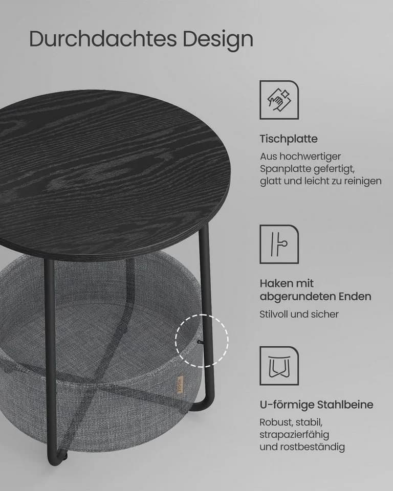 VASAGLE Beistelltisch Rund Couchtisch mit Korb aus Stoff Ø45 cm Modern - Bild 5