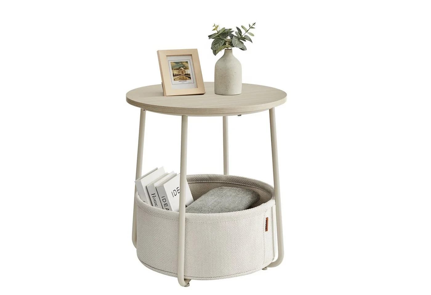 VASAGLE Beistelltisch rund Couchtisch mit Korb aus Stoff Ø45 cm modern - Bild 2