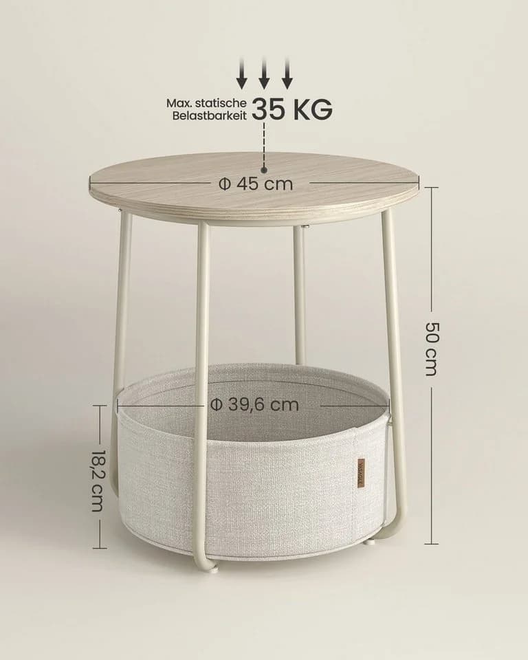 VASAGLE Beistelltisch rund Couchtisch mit Korb aus Stoff Ø45 cm modern - Bild 4