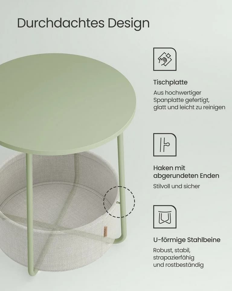 VASAGLE Beistelltisch Rund Couchtisch Lorbeergrün-Cremeweiß - Bild 5