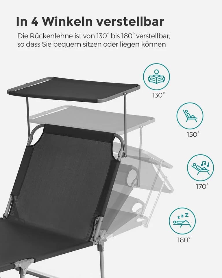 SONGMICS Gartenliege Klappbarer Liegestuhl 200x71x38cm - Bild 4