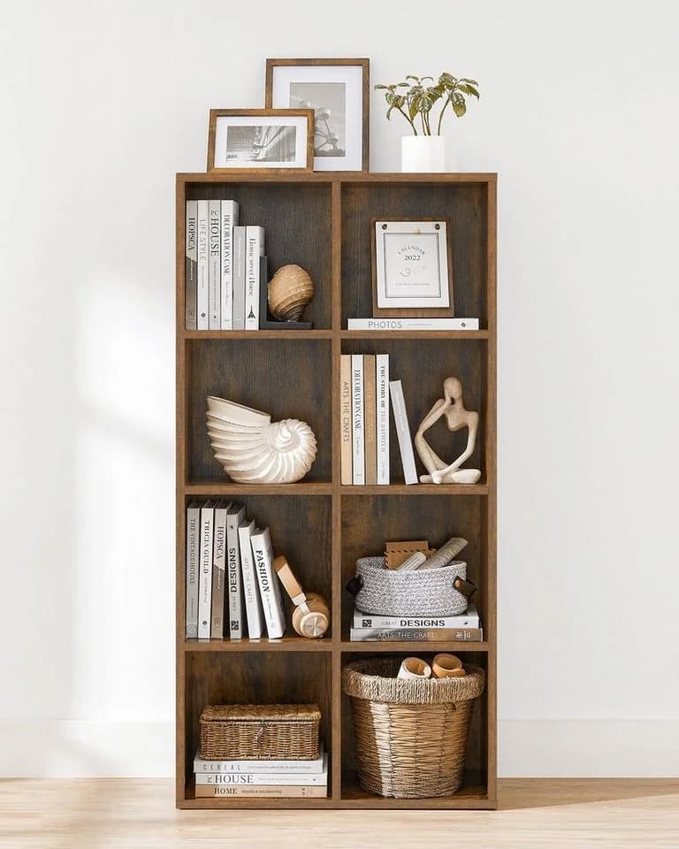 VASAGLE Bücherregal mit 8 Fächern, freistehend, Weiß/Eiche/Braun - Bild 4