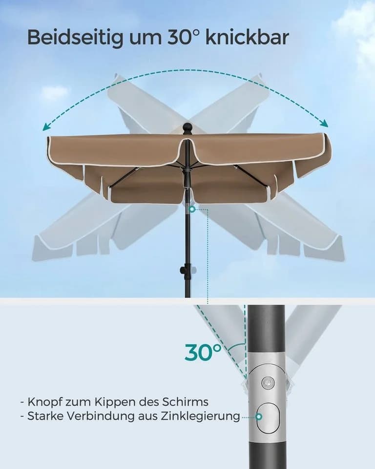 SONGMICS Sonnenschirm 200x125 cm UPF 50+ Balkonschirm - Bild 3