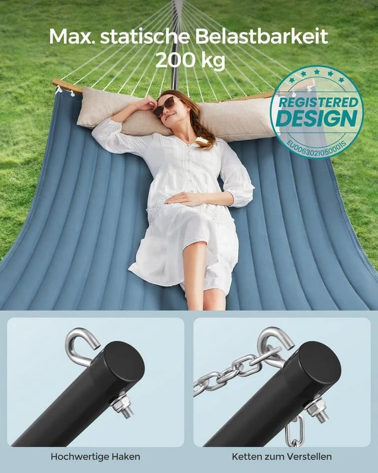 SONGMICS Hängematte mit Gestell und Kissen bis 200 kg belastbar - Bild 5