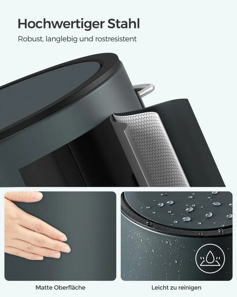 SONGMICS Kosmetikeimer Softclose 3L Schwarz/Grüngrau - Bild 4