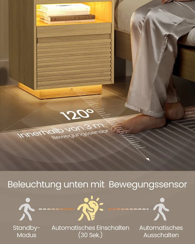 VASAGLE Nachttisch mit LED-Beleuchtung, Natureichenfarben - Bild 4