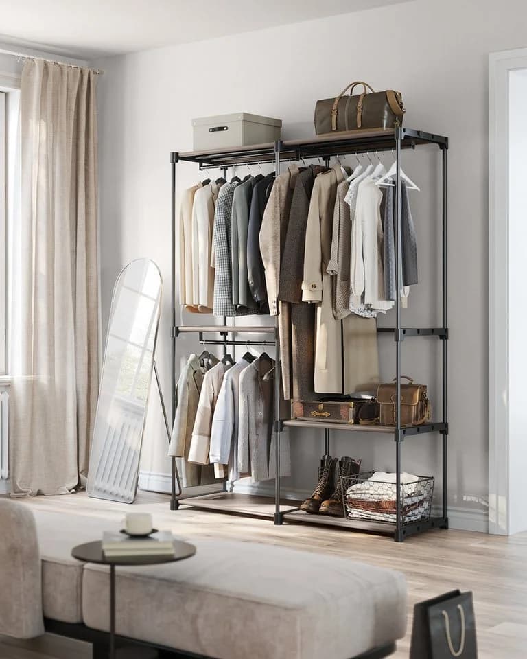 SONGMICS Kleiderständer offen 3 Hängefächer 138x43x182 cm