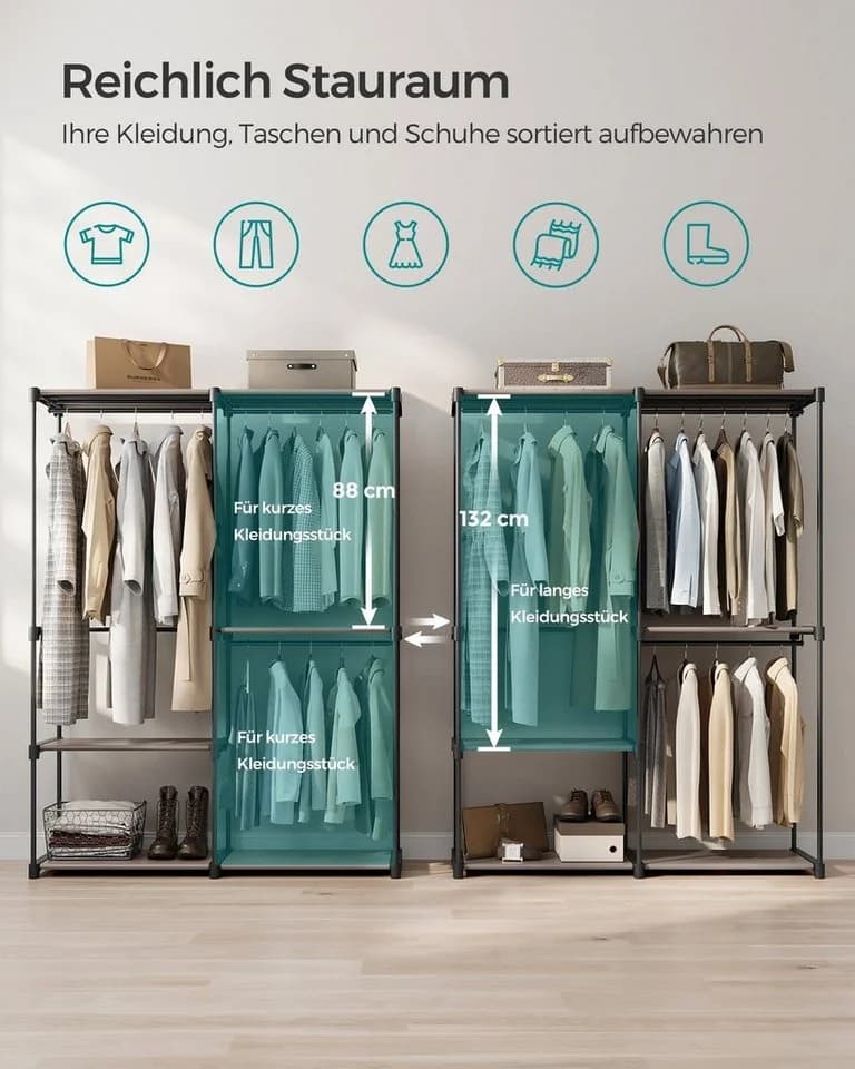 SONGMICS Kleiderständer offen 3 Hängefächer 138x43x182 cm - Bild 4