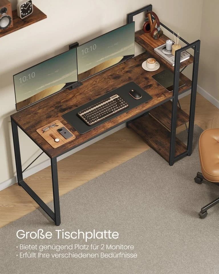 VASAGLE Schreibtisch Computertisch 137,2 cm mit Regalböden rechts oder links - Bild 4