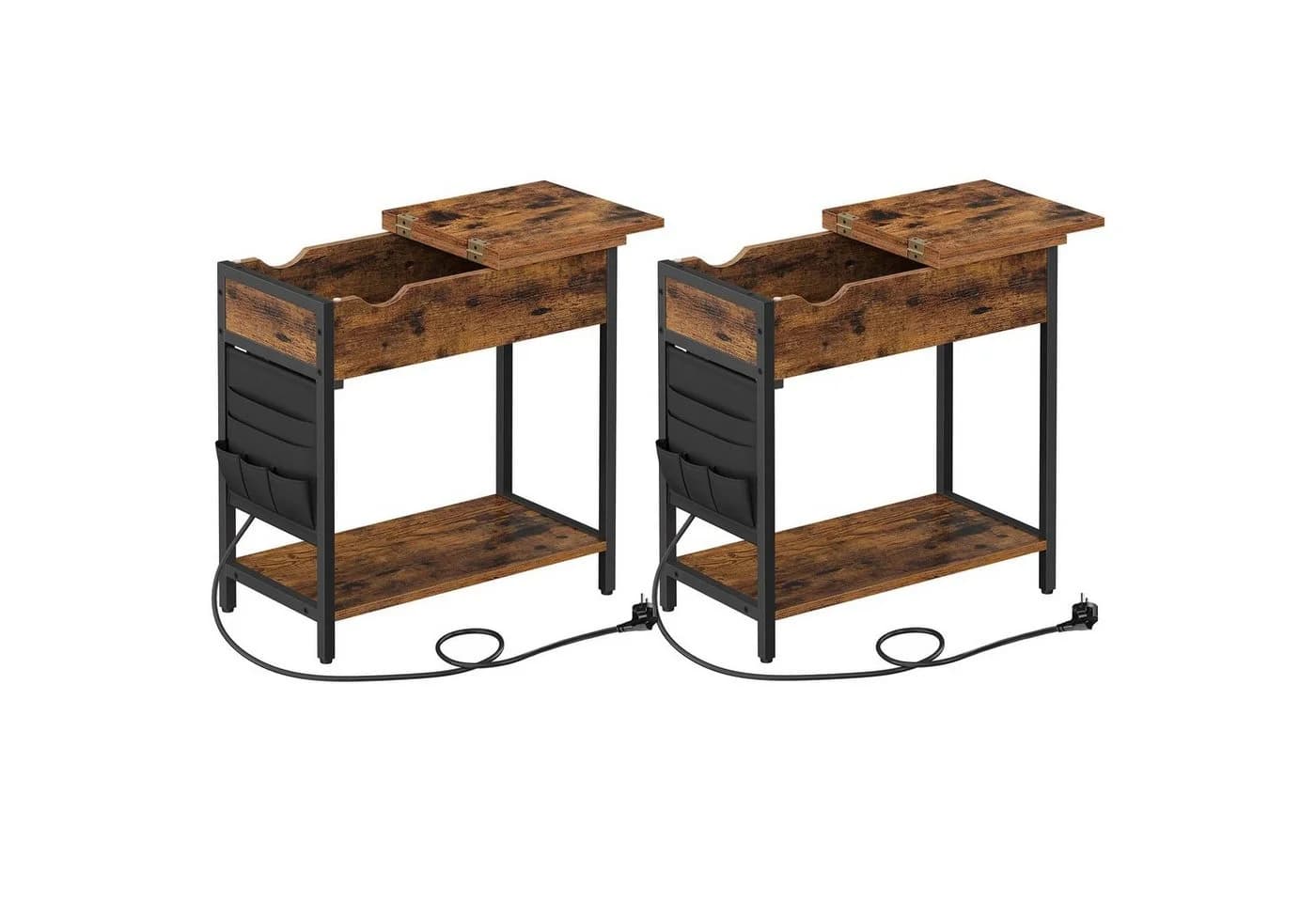 VASAGLE Beistelltisch 2-St. Steckdosen USB-Anschlüsse Klappbare Tischplatte Vintagebraun-Schwarz - Bild 2
