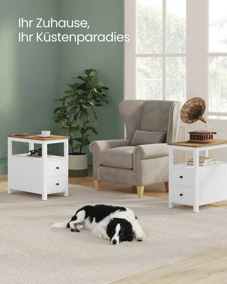 VASAGLE Beistelltisch 2-St. Nachttisch Walnussbraun-Weiß - Bild 3