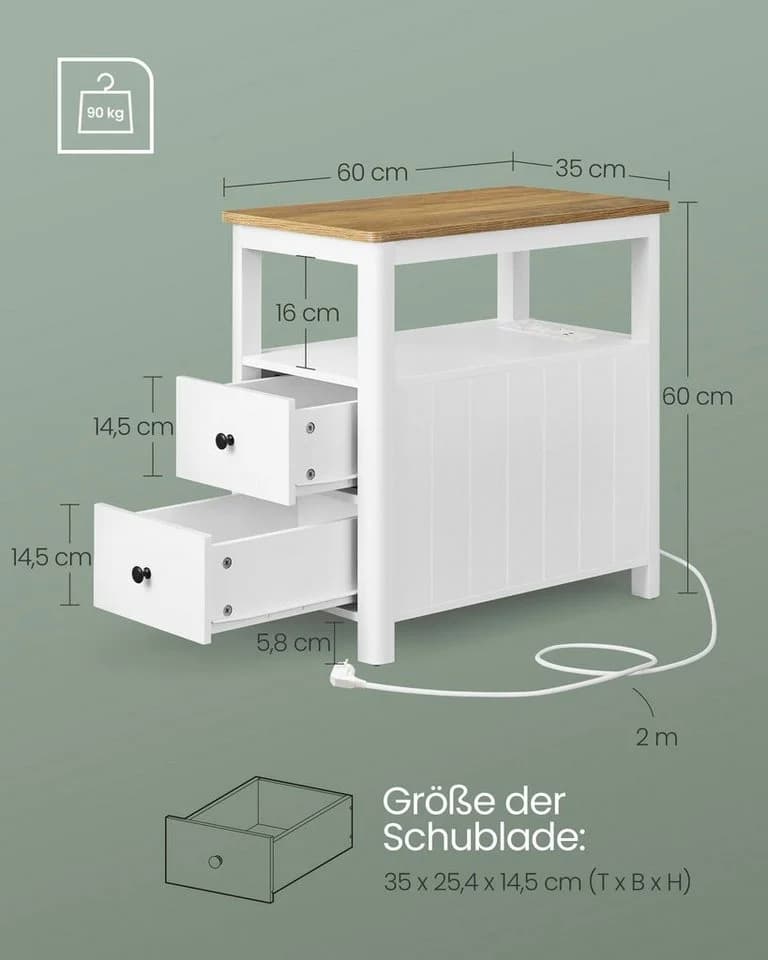 VASAGLE Beistelltisch 2-St. Nachttisch Walnussbraun-Weiß - Bild 5